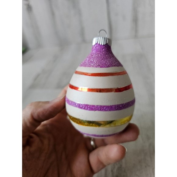 Radko shiny Brite egg purple striped vintage ornament Xmas tree glitter - Picture 3 of 9